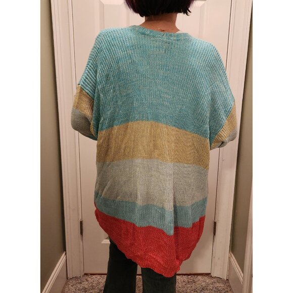 Lane Bryant Cardi jacket Aqua Coral Yellow Color Block BoHo Classic Sz 26/28 NWT - Picture 5 of 8